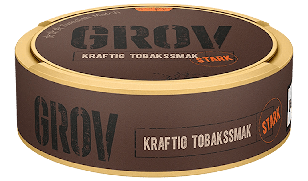 Grov Stark Portion – mörk tobak med inslag av trä och tjära, stor prilla för snabb och kraftig smakrelease.
