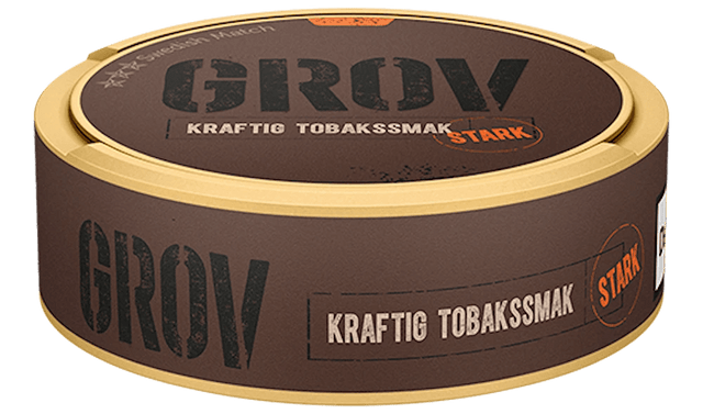 Grov Stark Portion – mörk tobak med inslag av trä och tjära, stor prilla för snabb och kraftig smakrelease.