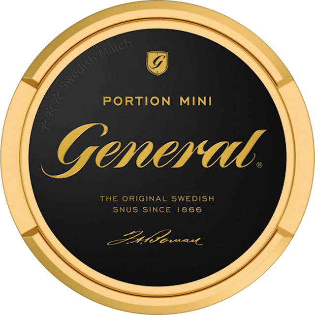 General Mini – mild och kryddig snus med små prillor, för en diskret och balanserad nikotinupplevelse.
