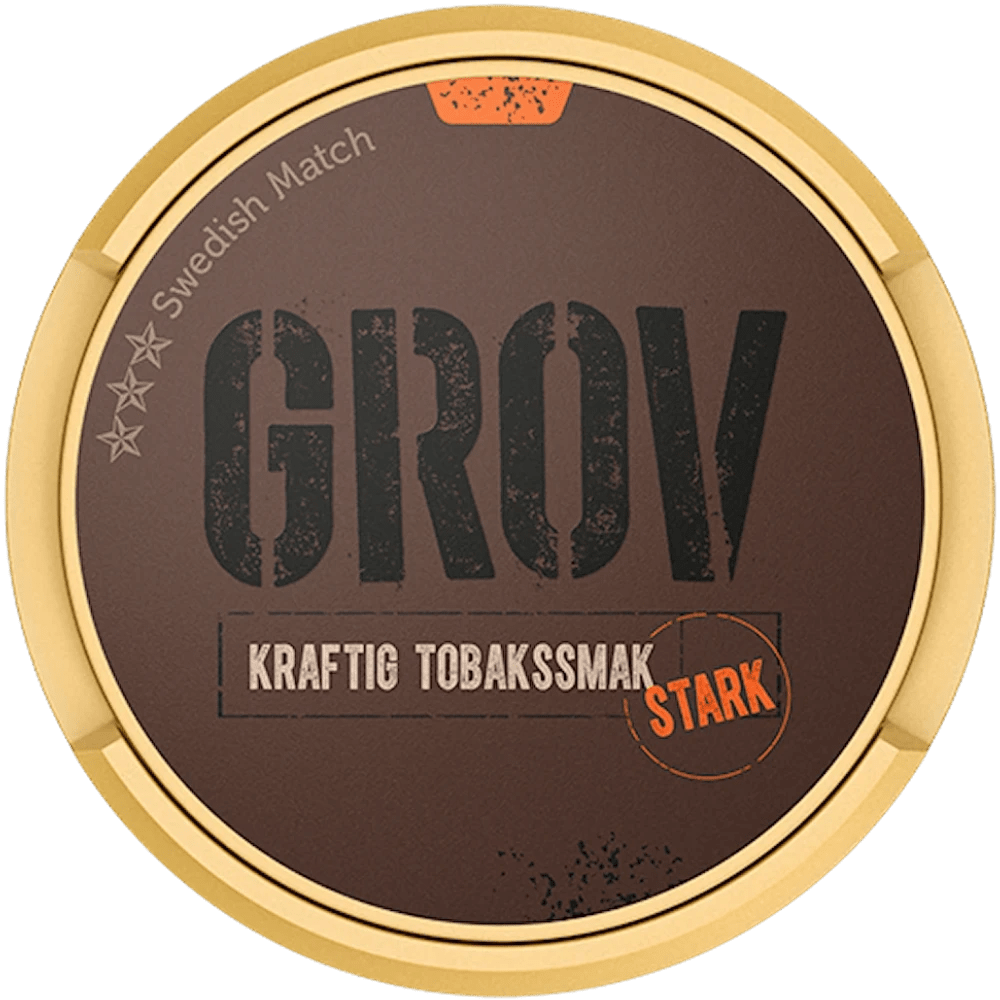 Grov Stark Portion – nikotinpåsar med kraftig tobak, geranium, torkade örter och mandel, för en snabb och kraftfull smakupplevelse.