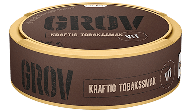 Grov Vit Portion – snus med tobak, geranium, och mandel, White Portion i normalt format för en smakrik och långvarig upplevelse.