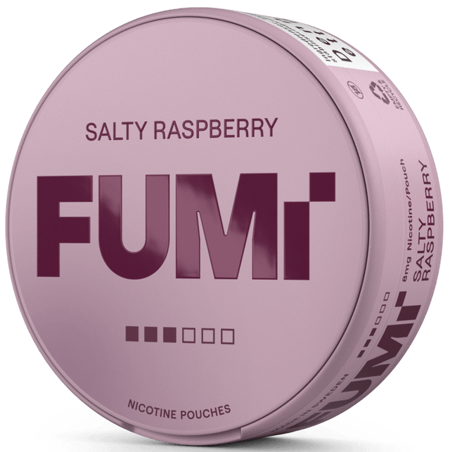FUMi Salty Raspberry Strong tobaksfri nikotinpåse med hallon och lakritssmak samt stark nikotinhalt