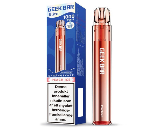 GEEK BAR Elite 1000 Peach Ice 20mg är en färdigfylld engångsvape med persikosmak.